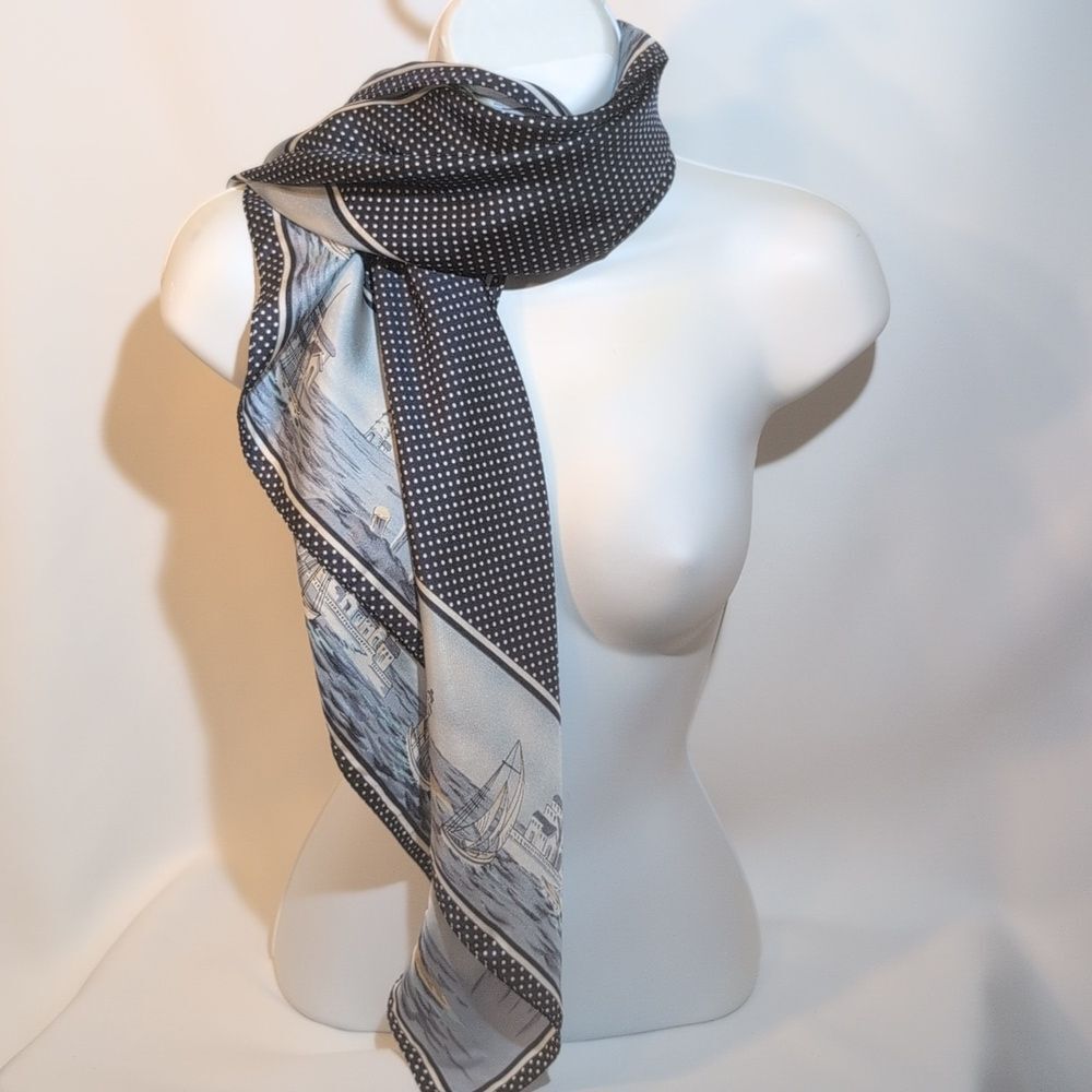 Talbots Black and White SILK Scarf - Picture 5 of 10